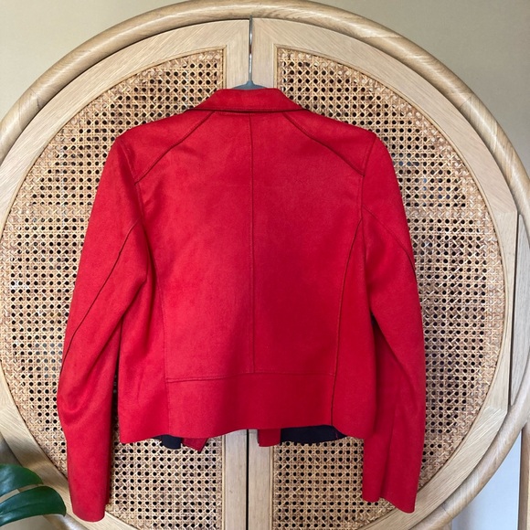 H&M Red Faux Suede Biker Jacket - Size US 2 - Picture 5 of 8